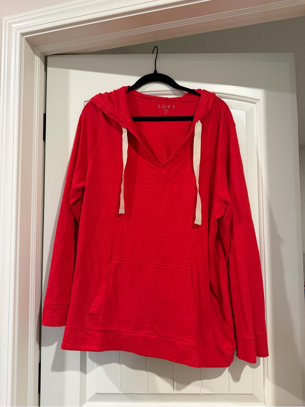 LOFT Bright Red Hooded Pullover with White Drawstrings